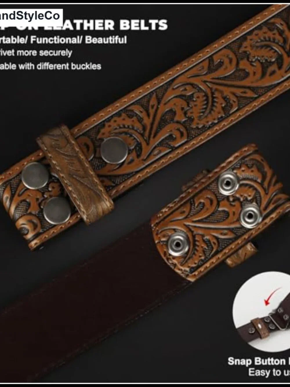 Leather Western Belt Strap for Men Women Cowgirl Cowboy Snap Interchangeable